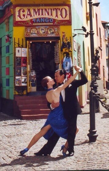 Tango dancers performing on Caminito street